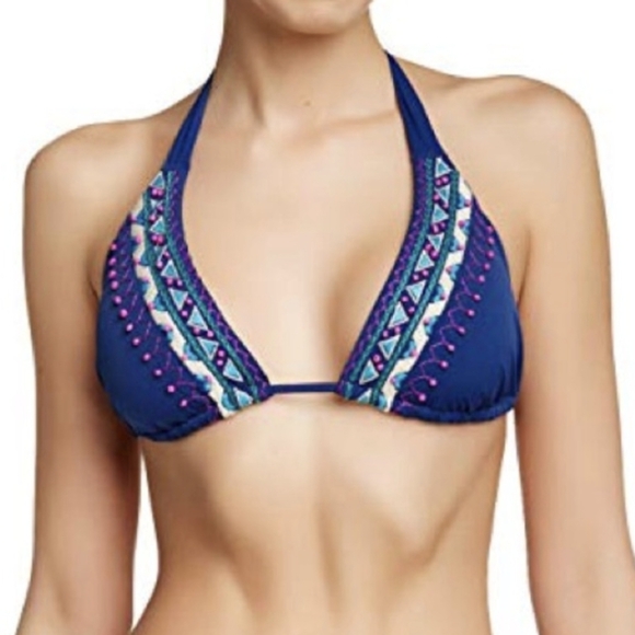 Nanette Lepore 2-Piece Bikini Swimsuit Triangle Top Beaded Costa Del Sol Navy S - Picture 2 of 16